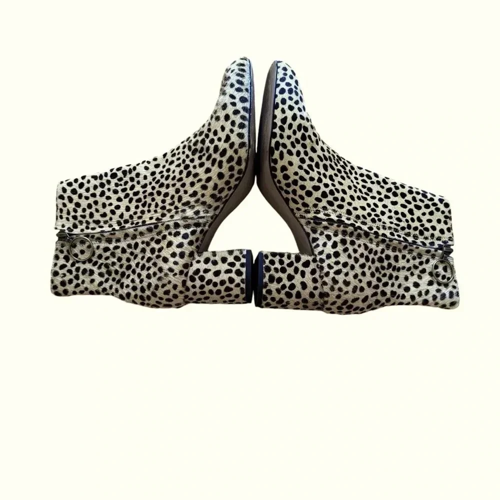 Able Cheetah Hair Celina Leather Ankle Booties Block Heel Size 7